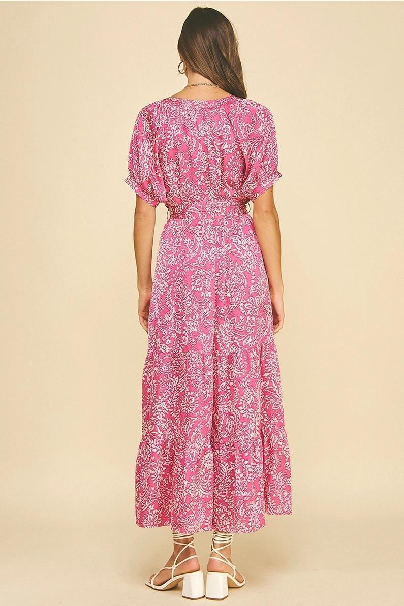 Magenta Damask Printed Maxi