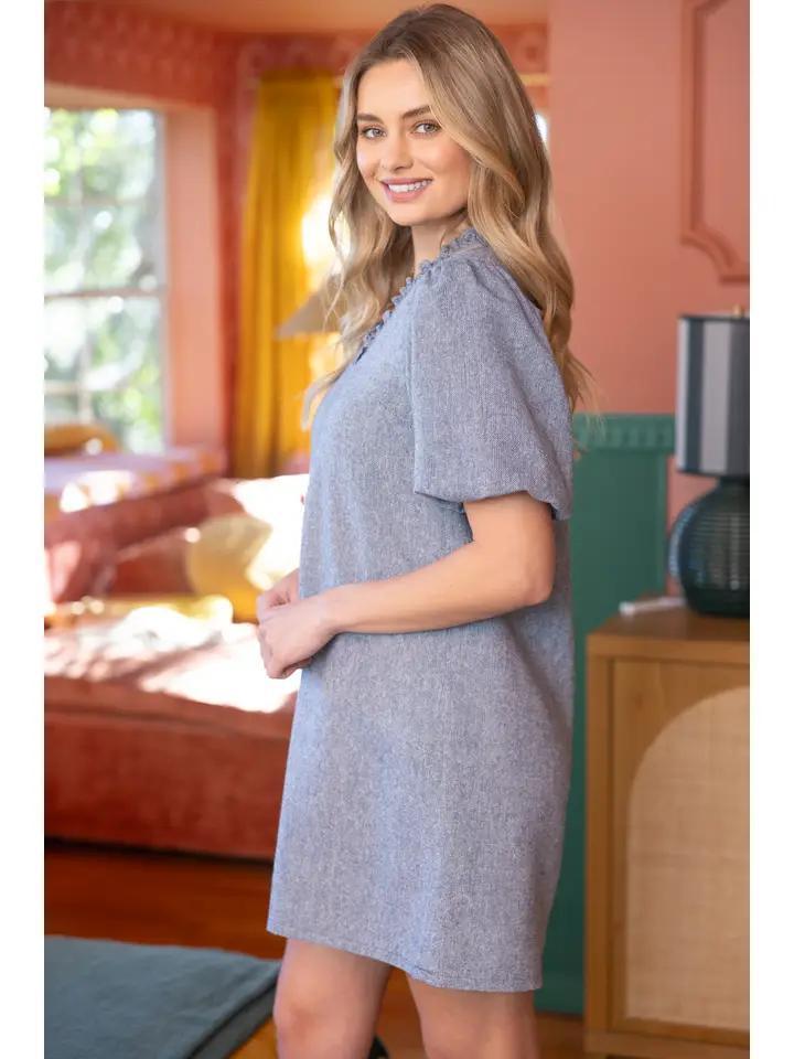 Denim Blue Smocked Denim Mini Dress