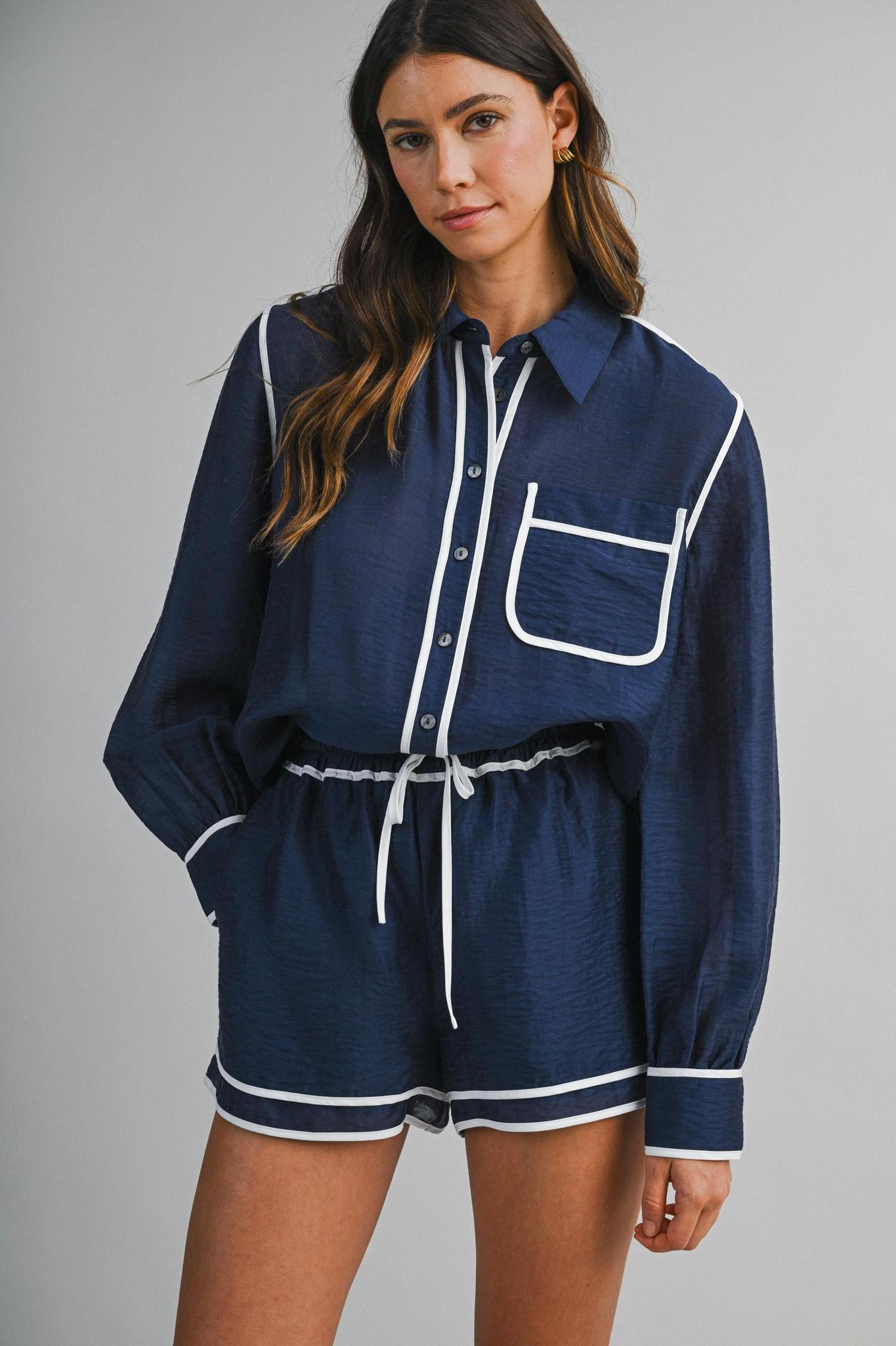Navy with White Trim Shirt and Shorts Set