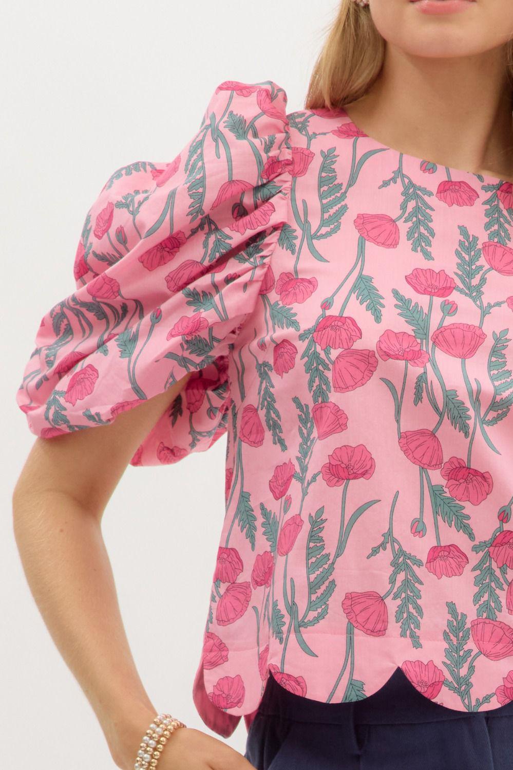 Pink Scallop Hem Top
