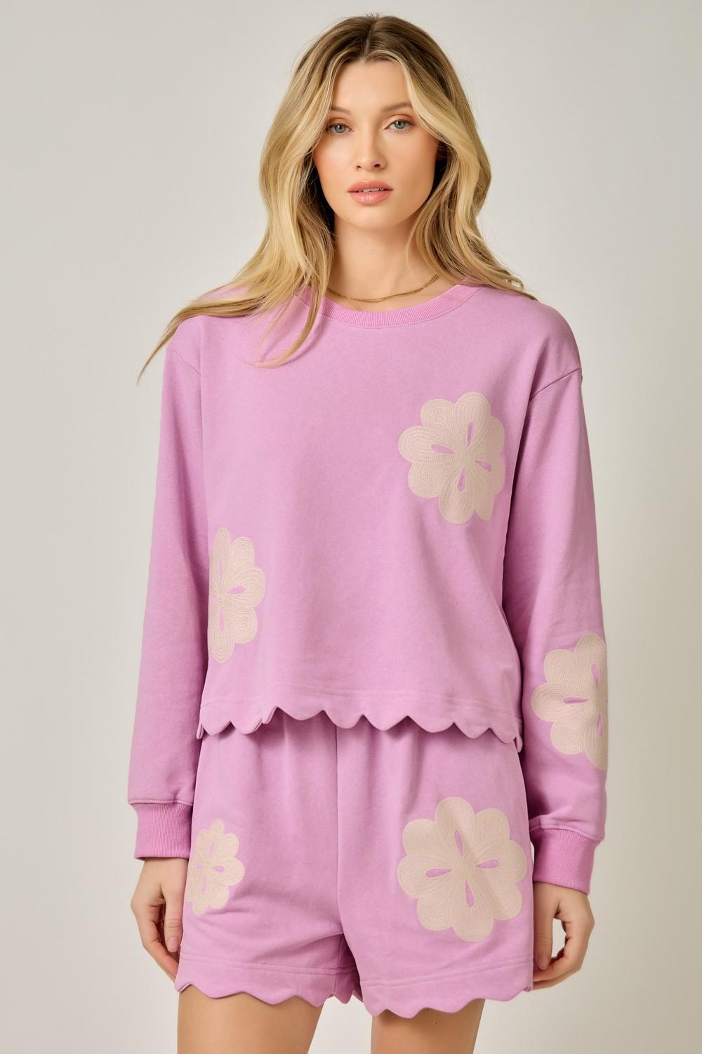 Lavender Floral Embroidered Pullover