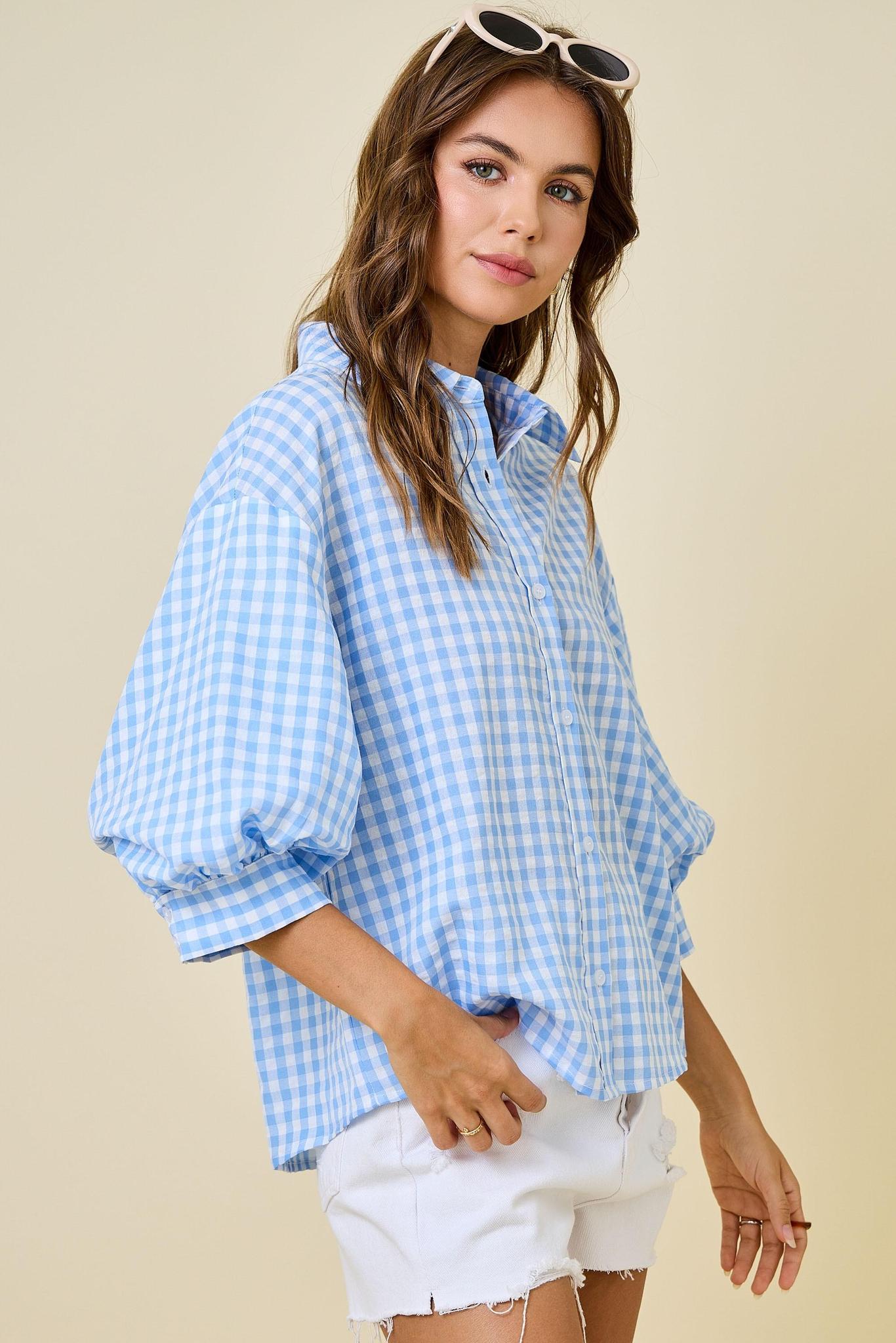 Sky Blue and White Gingham Shirt