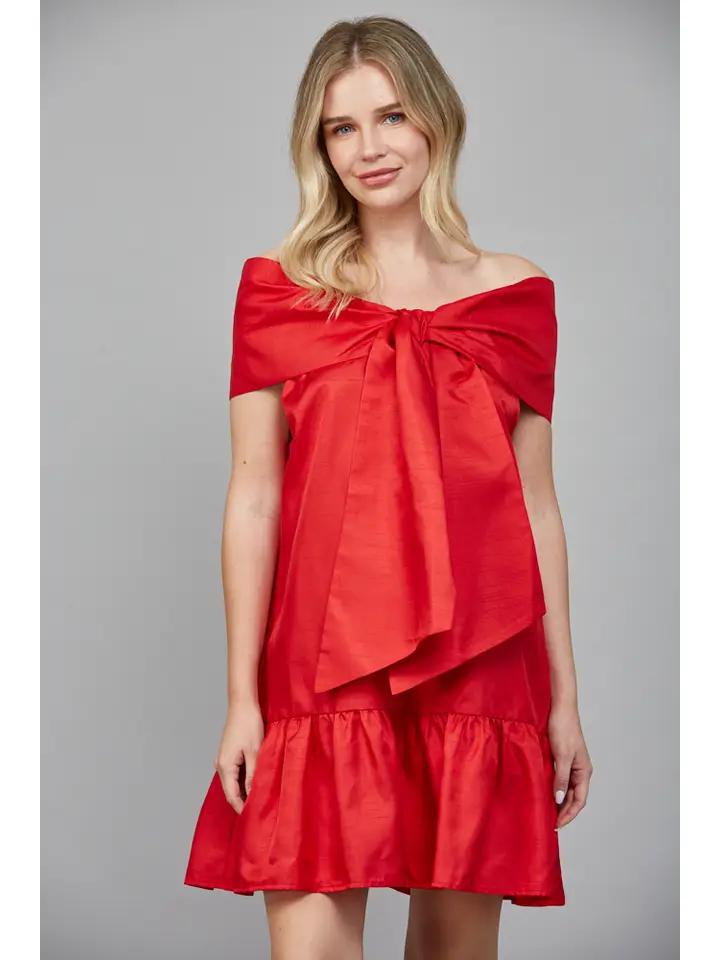 Red Taffeta Dress with Bow