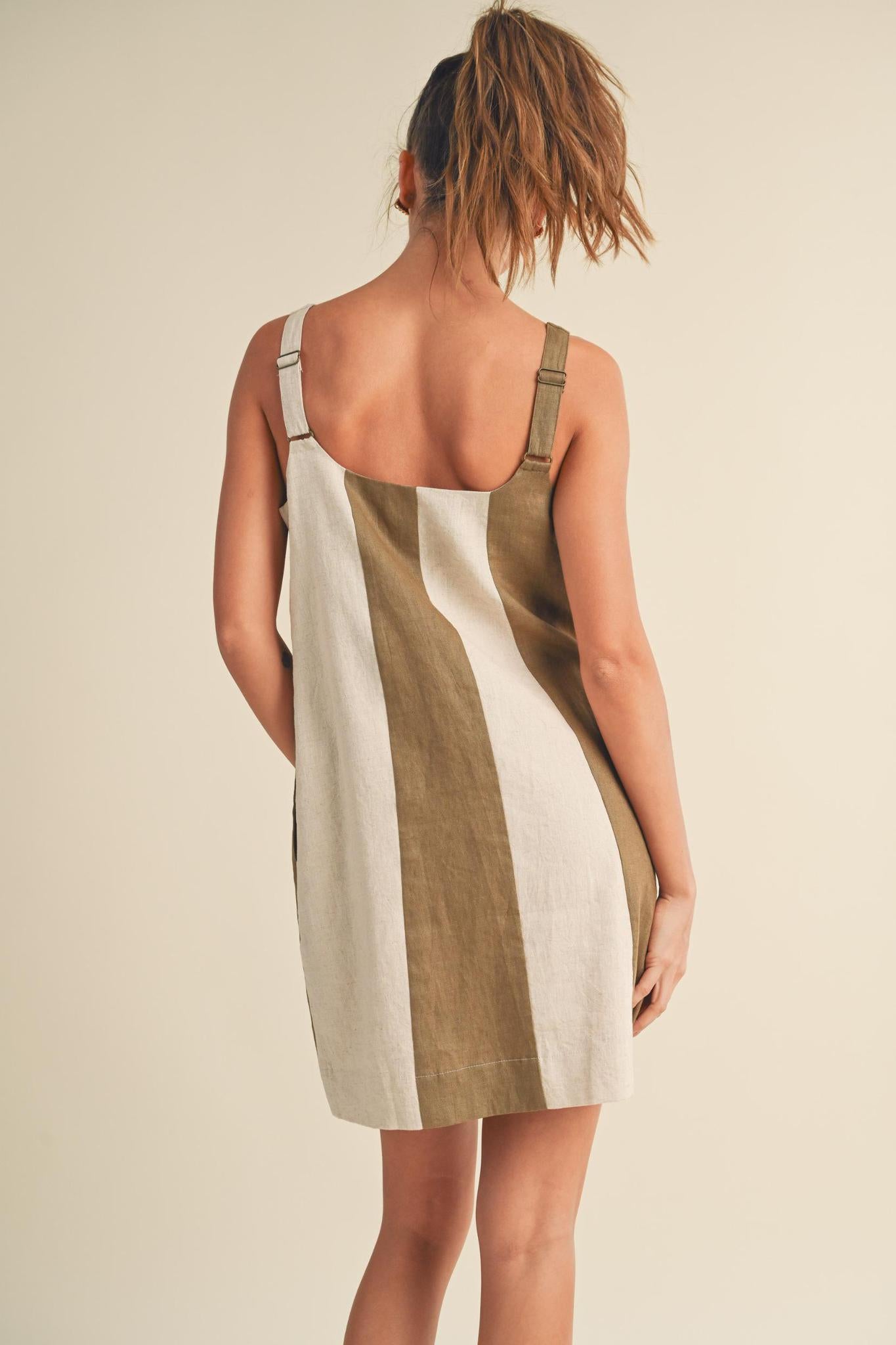 Olive and Oatmeal Linen Dress
