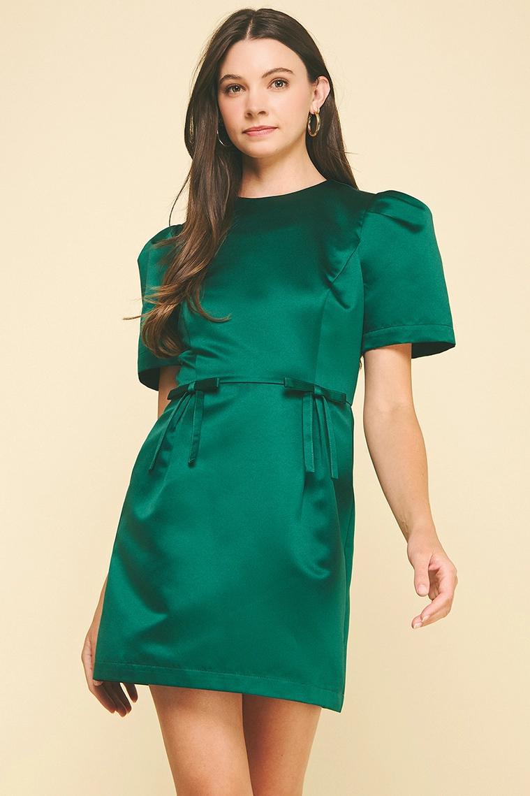 Green Ribbon Detailed Mini Dress