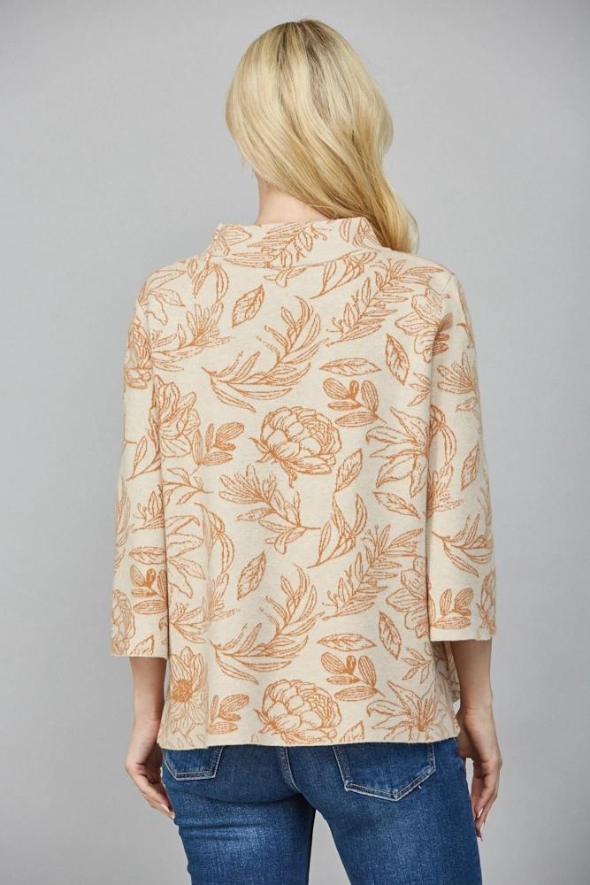 Taupe Floral Jacquard Knit Sweater