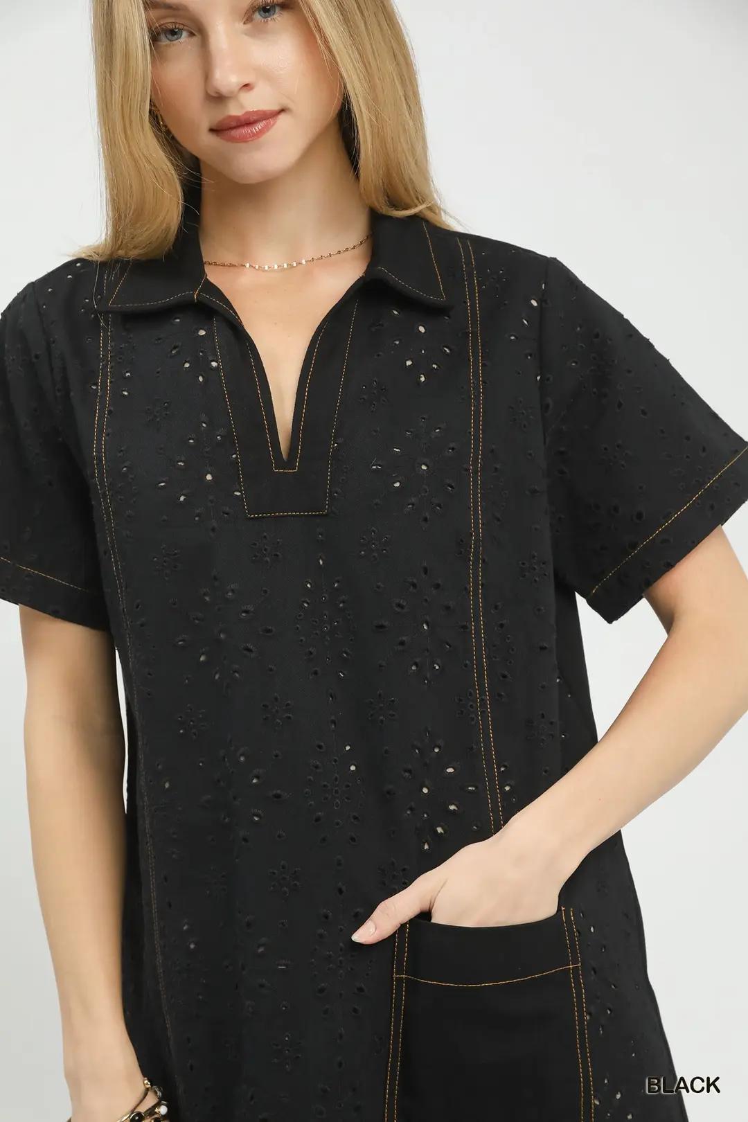 Black Eyelet Shift Dress