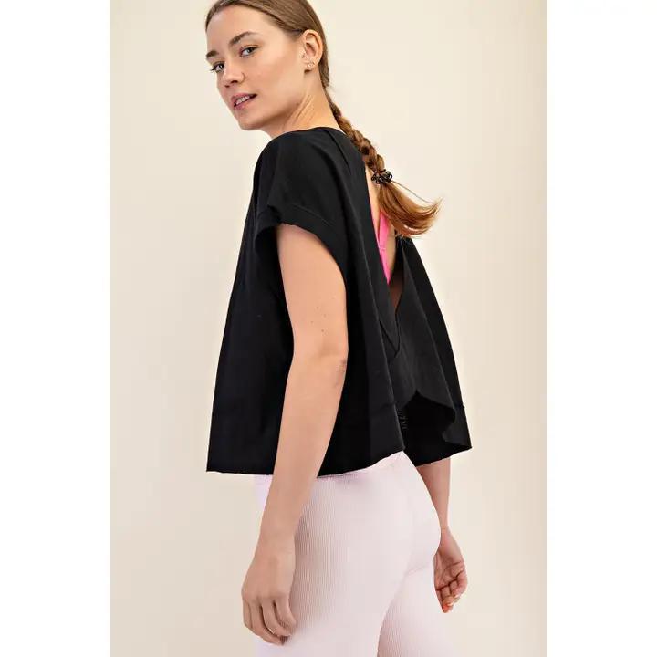 Black Cotton Slub Top