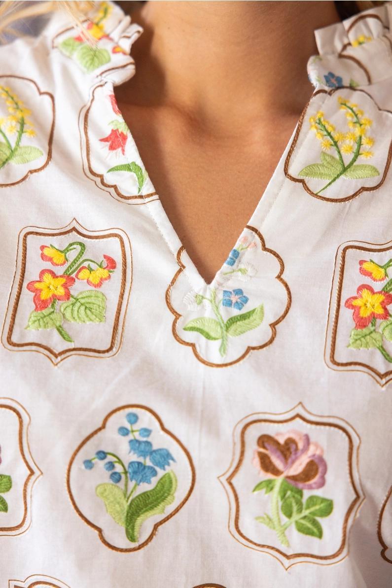 White Framed Floral Top
