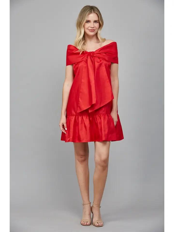 Red Taffeta Dress with Bow
