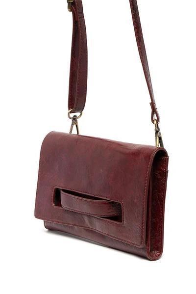 Wine Caterina Handle Clutch Crossbody