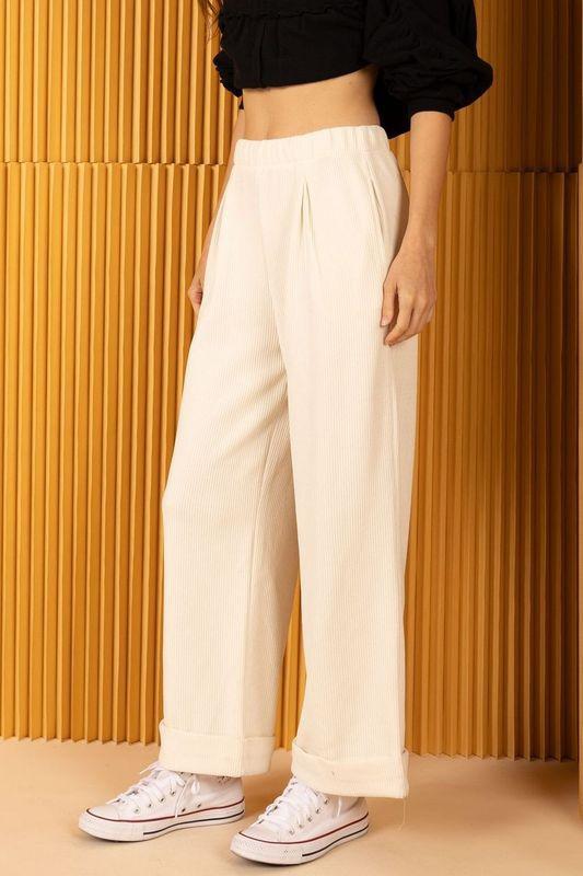 Ivory Corduroy Cuffed Pants