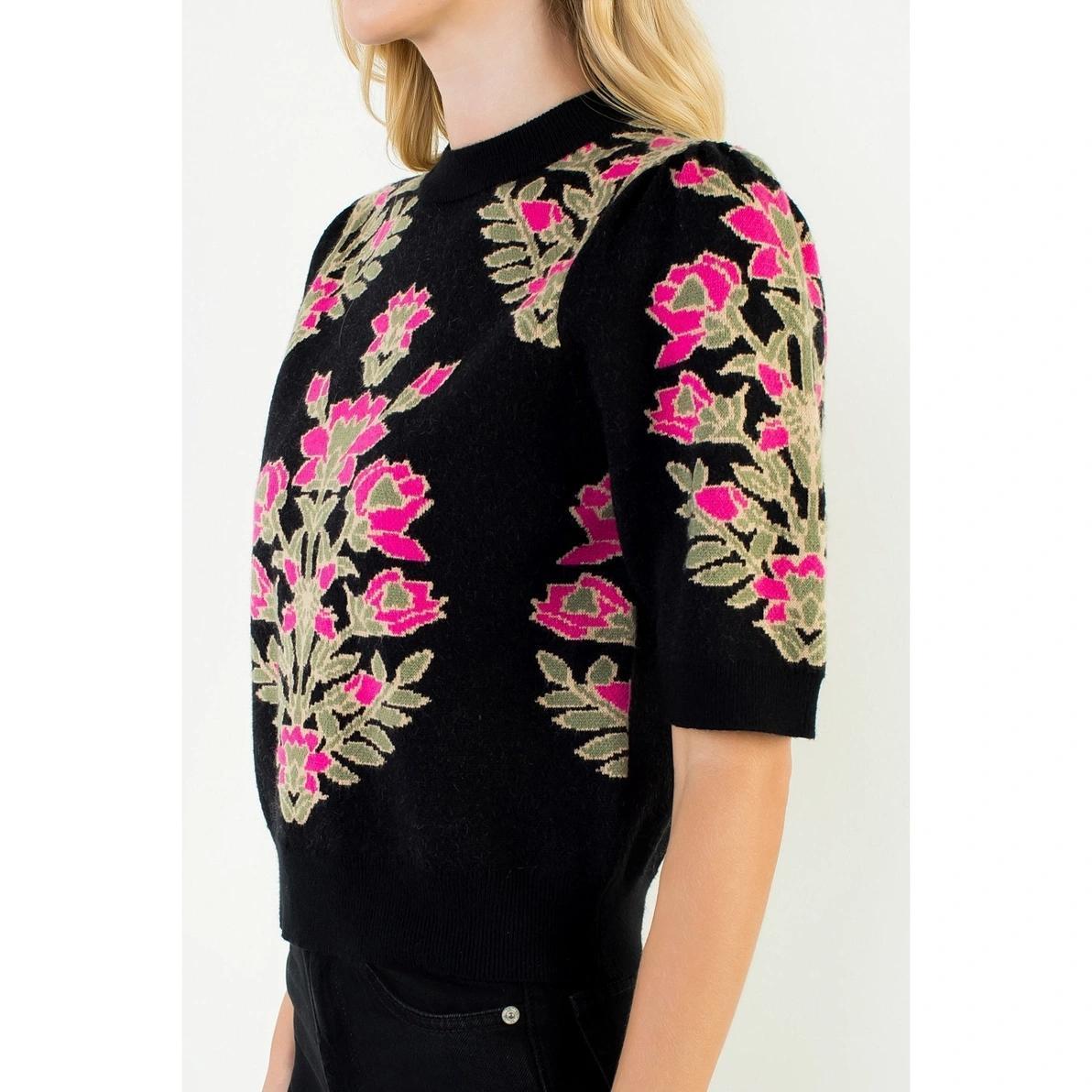 Black Floral Patterned Sweater