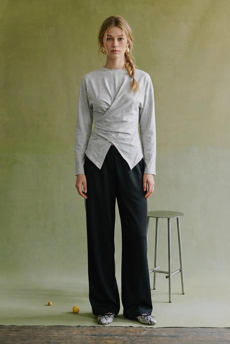 Marl Grey Pleated and Twisted Top