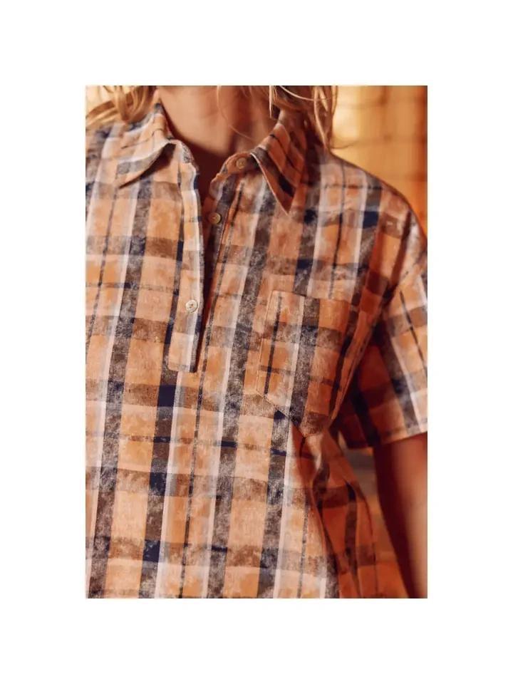 Deep Orange Plaid Shirt Dress
