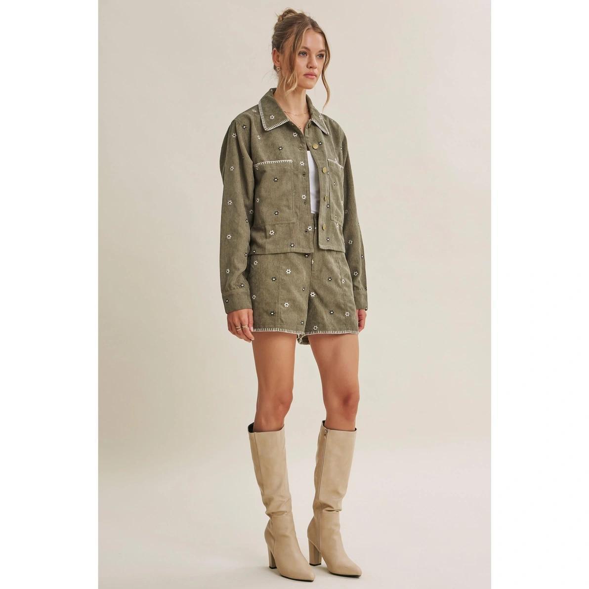 Olive Artisan Daisy Corduroy Jacket