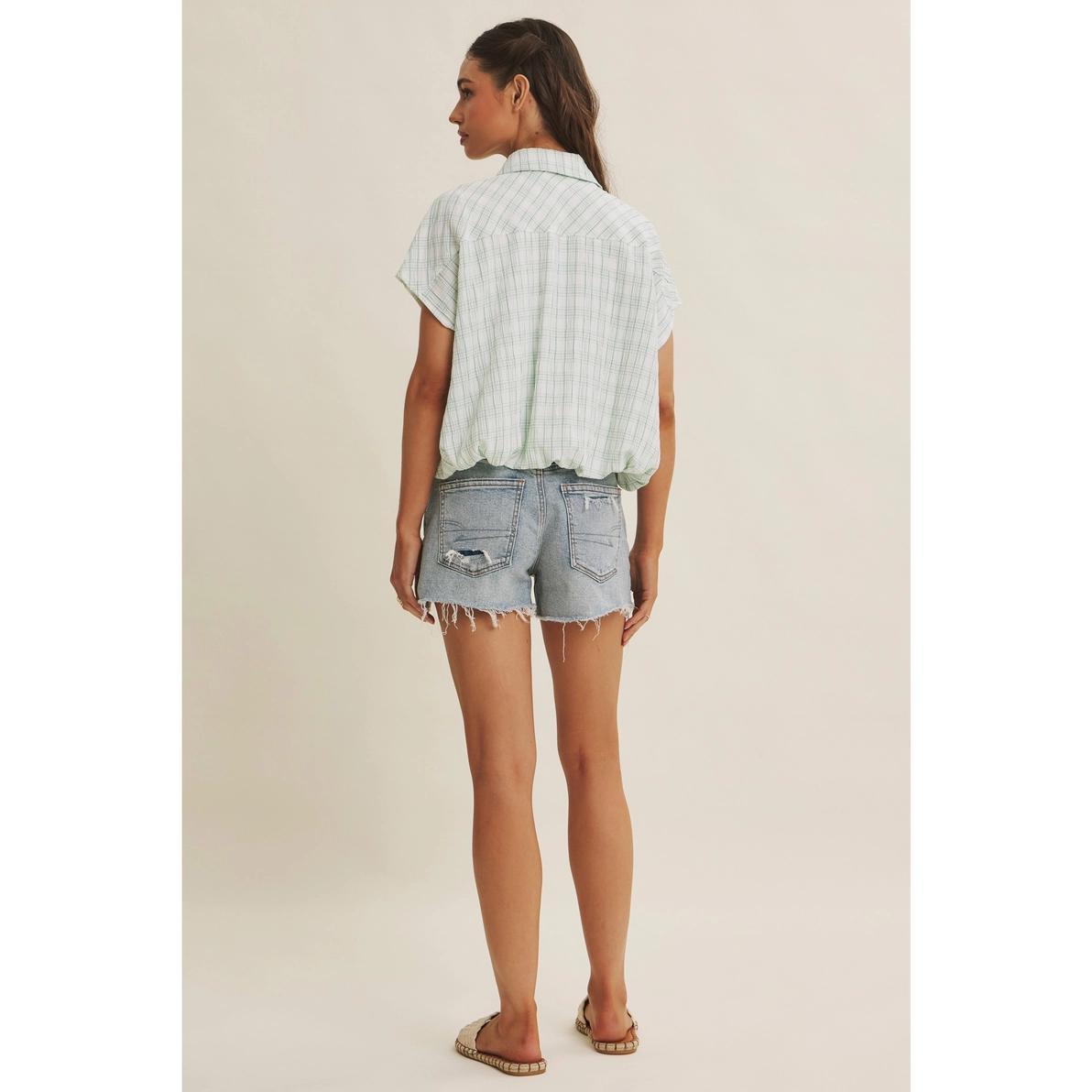 Kelly Green Crinkled Plaid Top