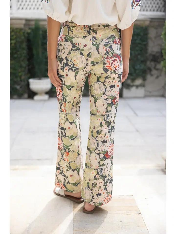Olive Floral Print Pants