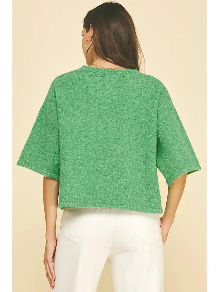 Green Button Front  Sweater