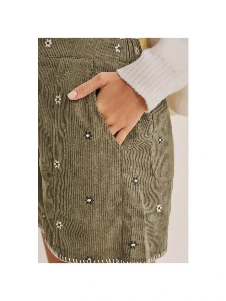 Olive Artisan Daisy Corduroy Shorts