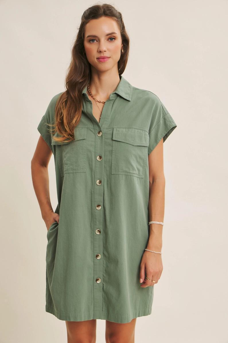 Dusty Green Utility Inspired Mini Dress