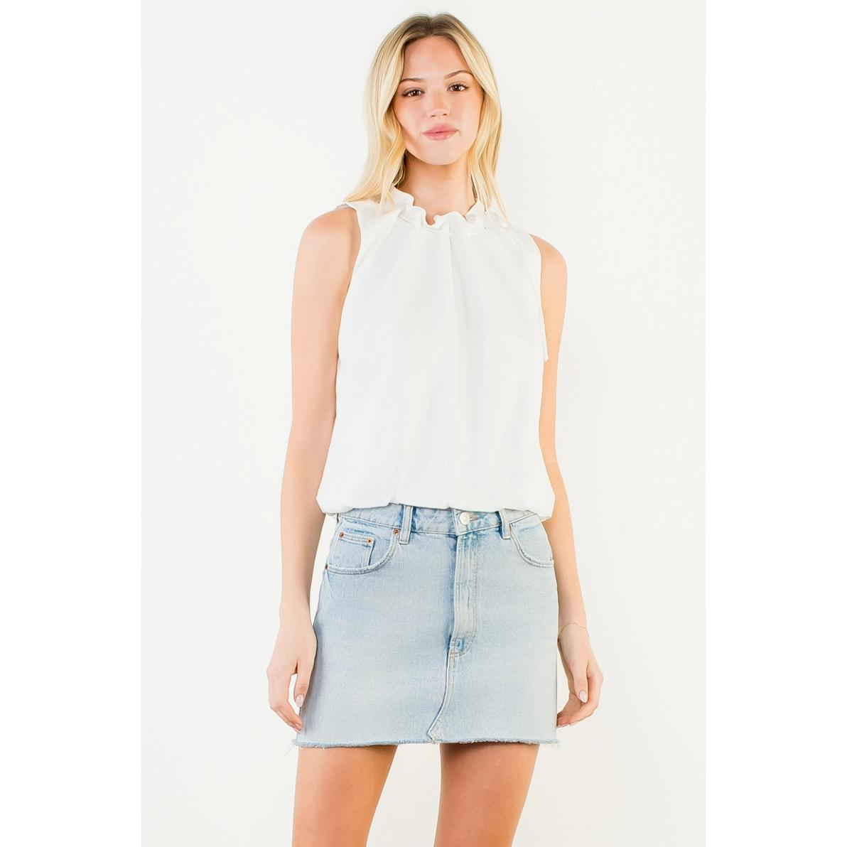 White Sleeveless Ruffle Top