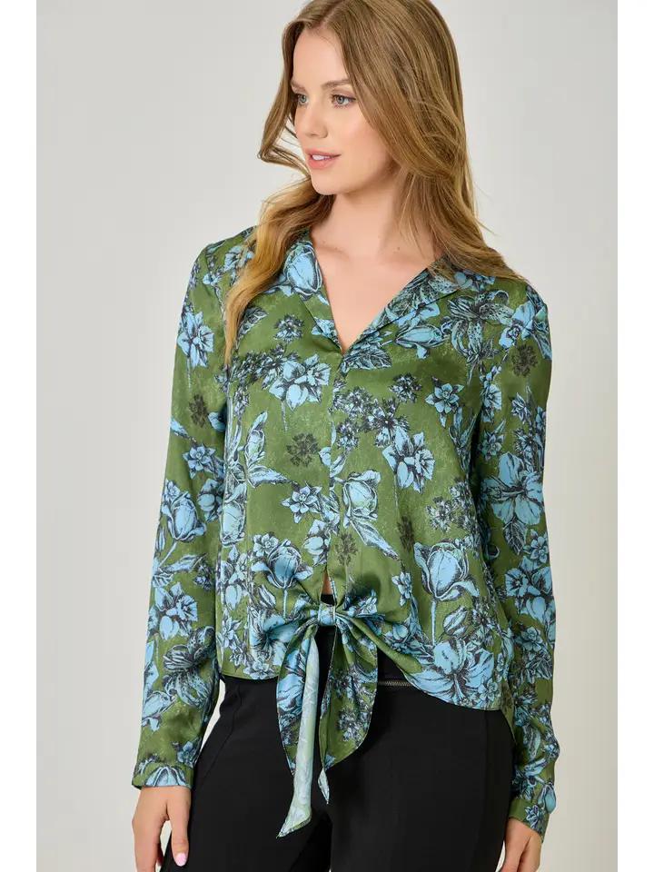 Olive and Sky Blue Satin Blouse
