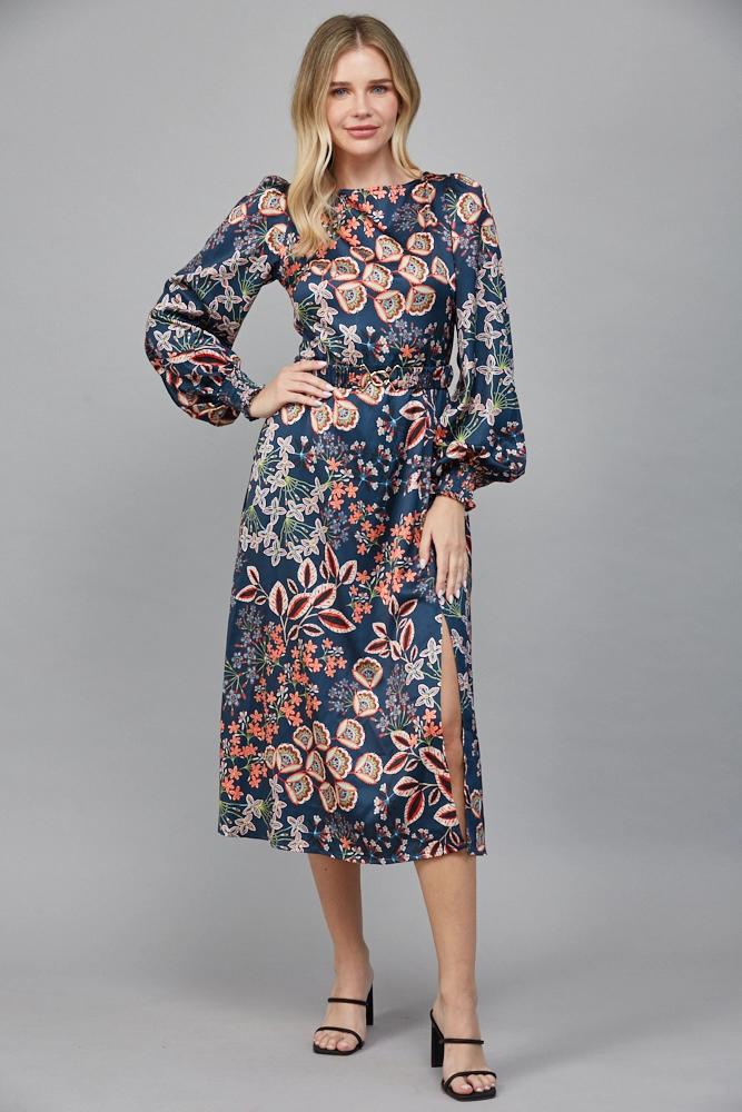 Peacock Multi Balloon sleeve Maxi Dress