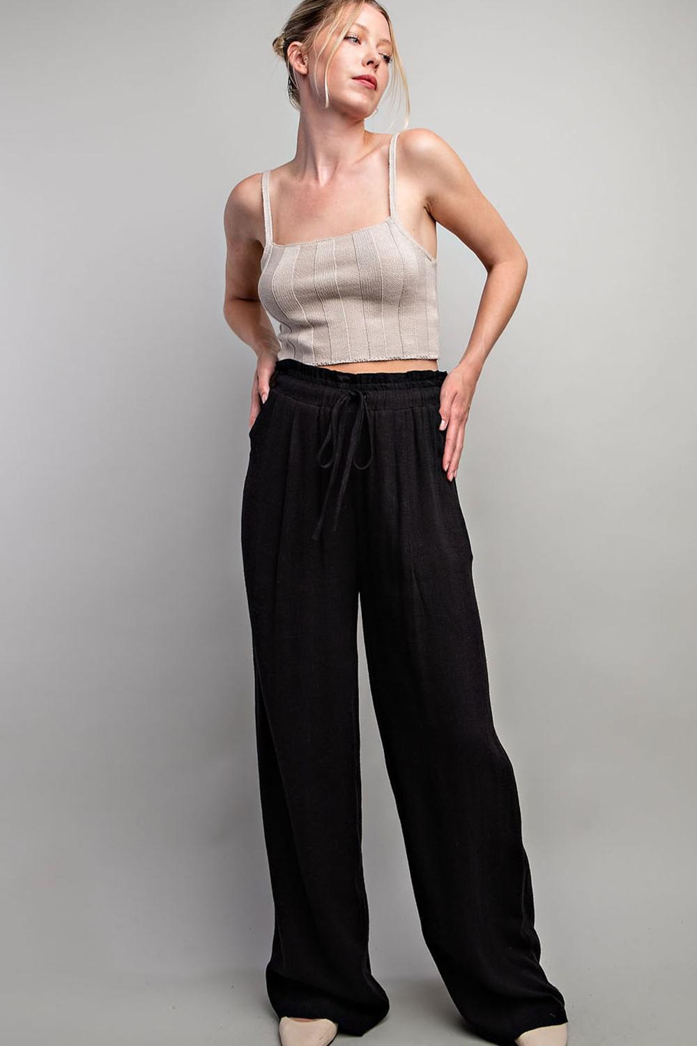 Black Linen Wide Leg Pant