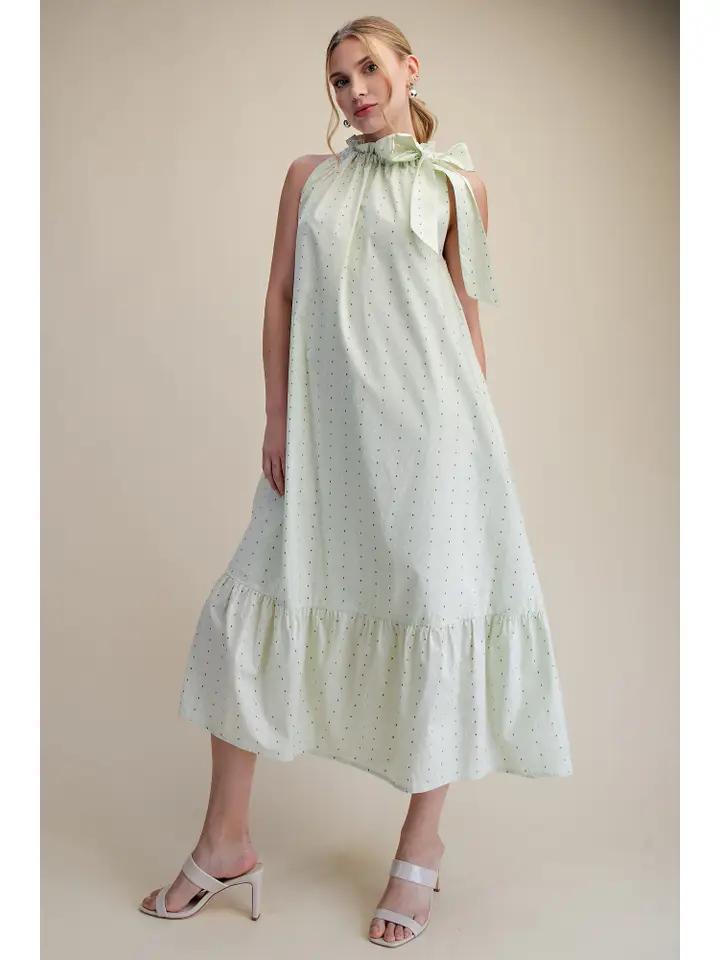 Sage Dotted Pattern Midi Dress