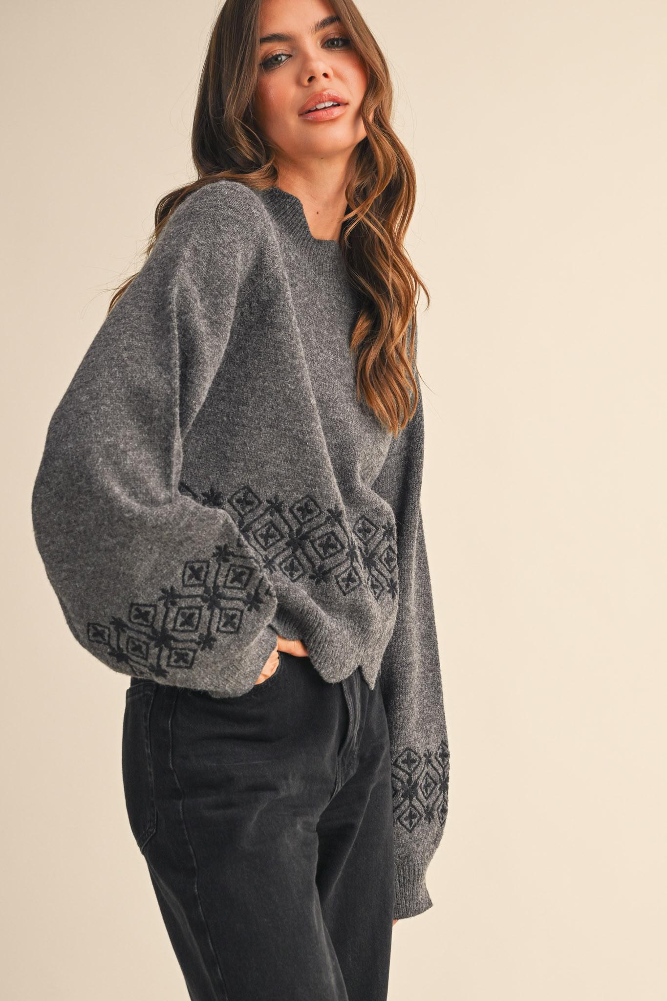 Charcoal on Charcoal Scalloped Sweater