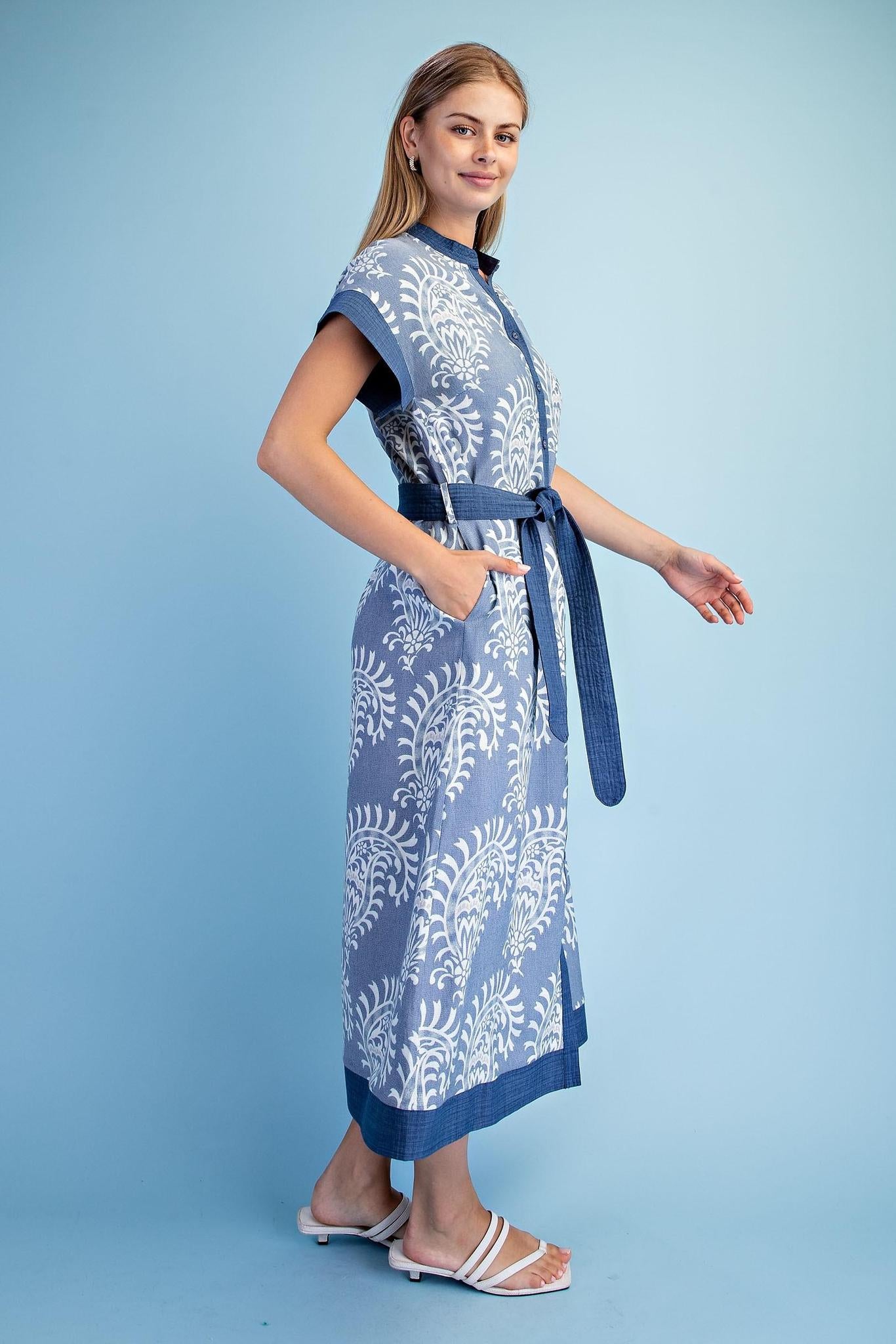 Denim Blue Mix Washed Effect Midi