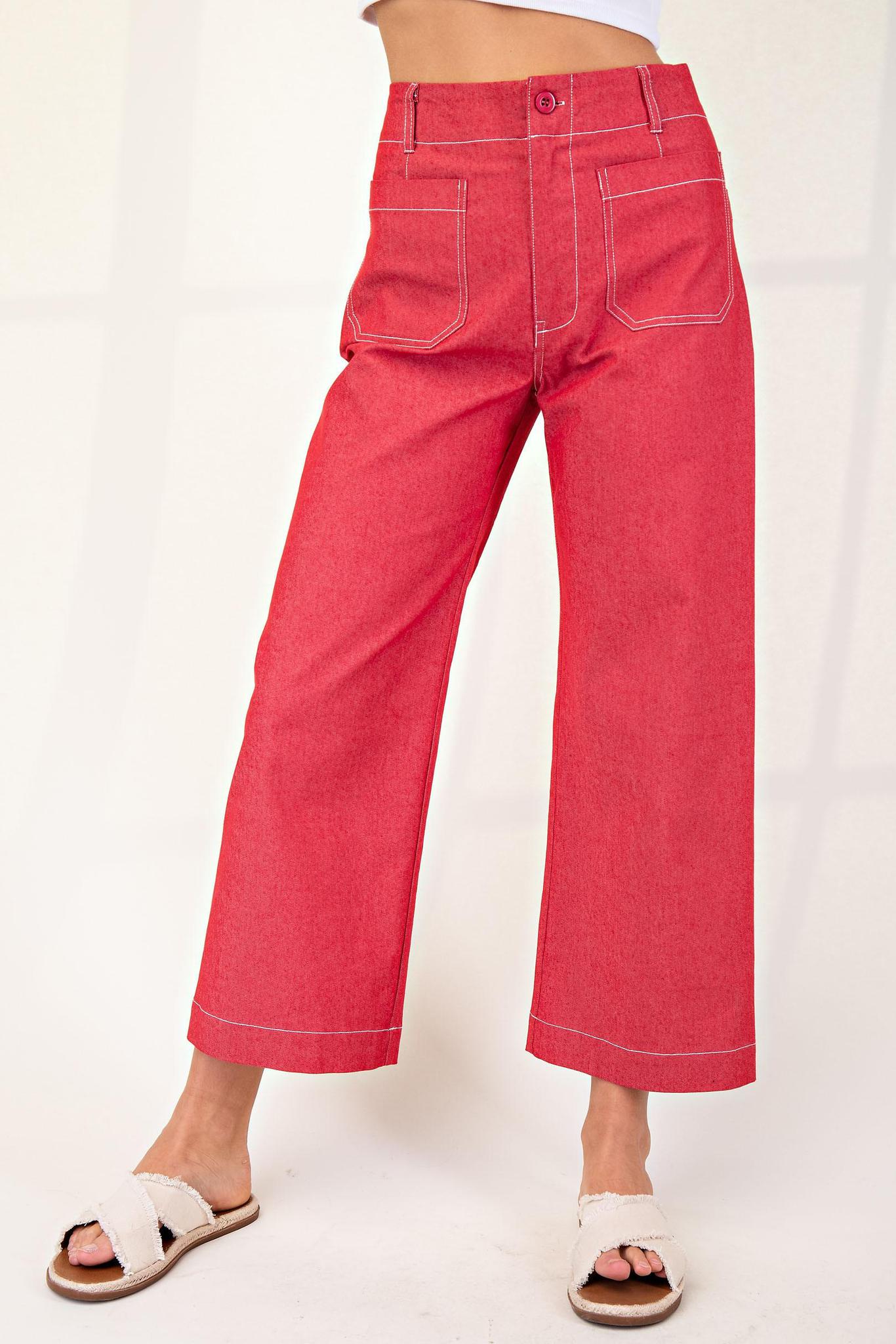Red Cropped Wide Leg Pants