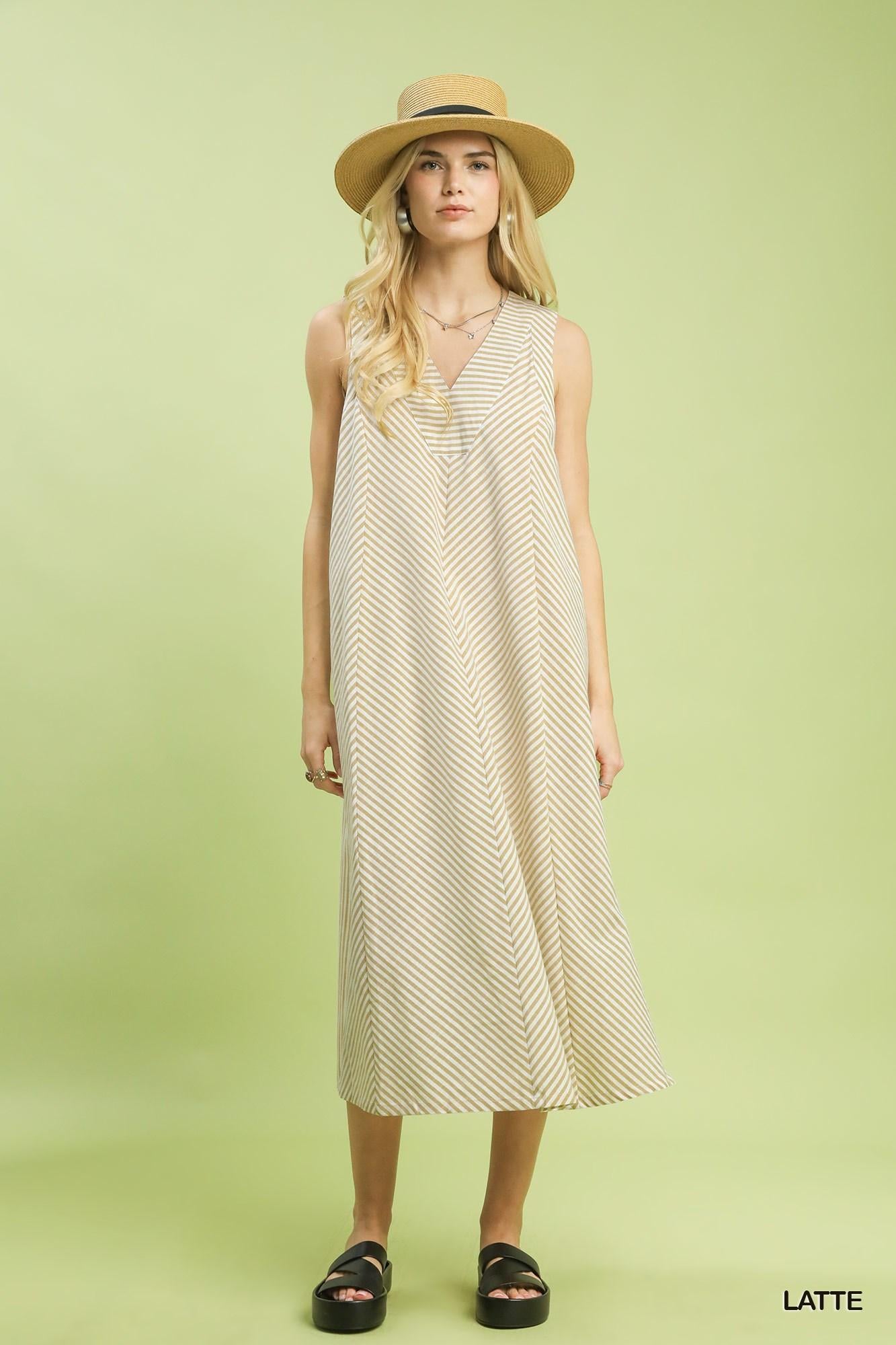 Latte Chevron Stripe Sleeveless Midi