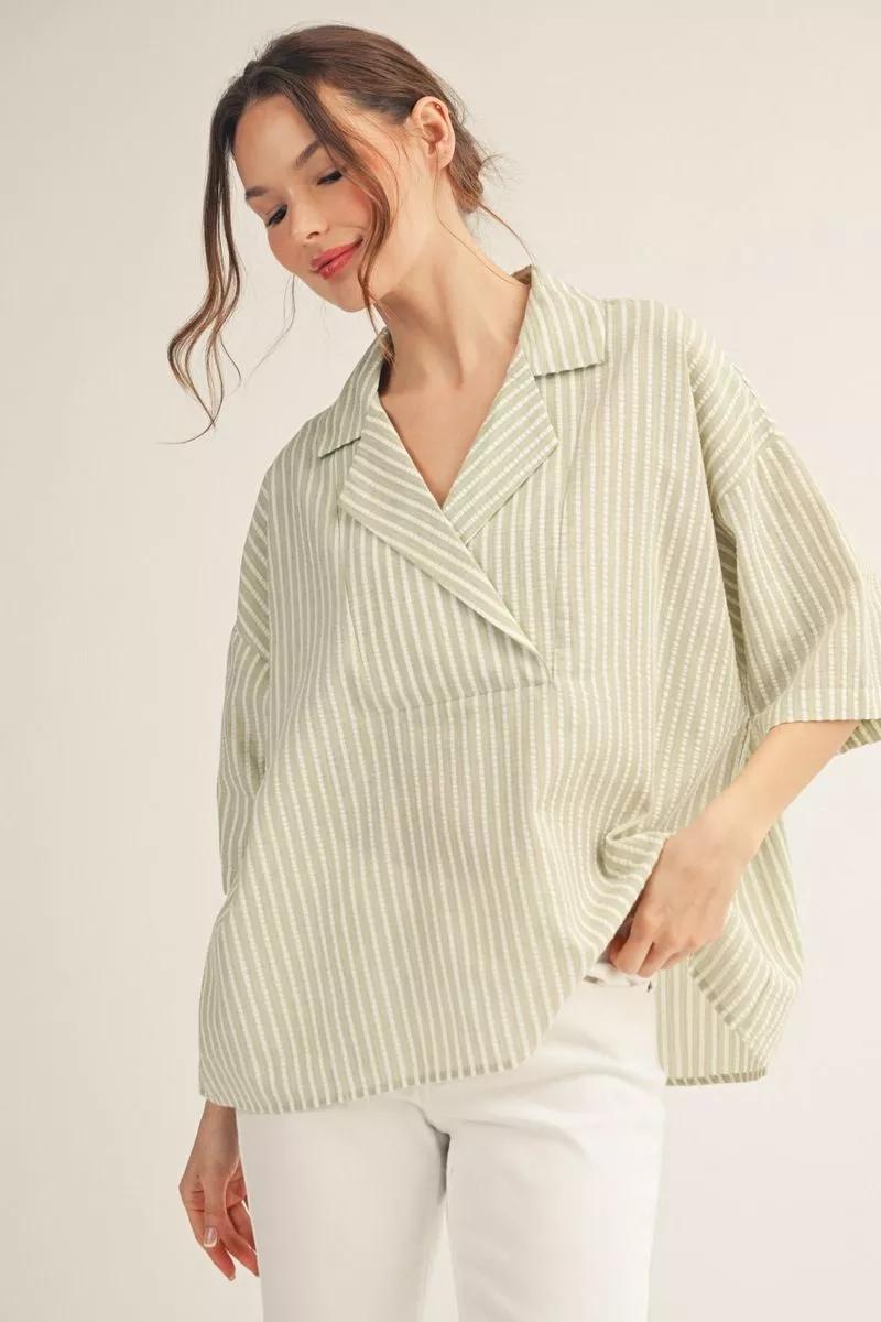 Sage Striped Loose Top