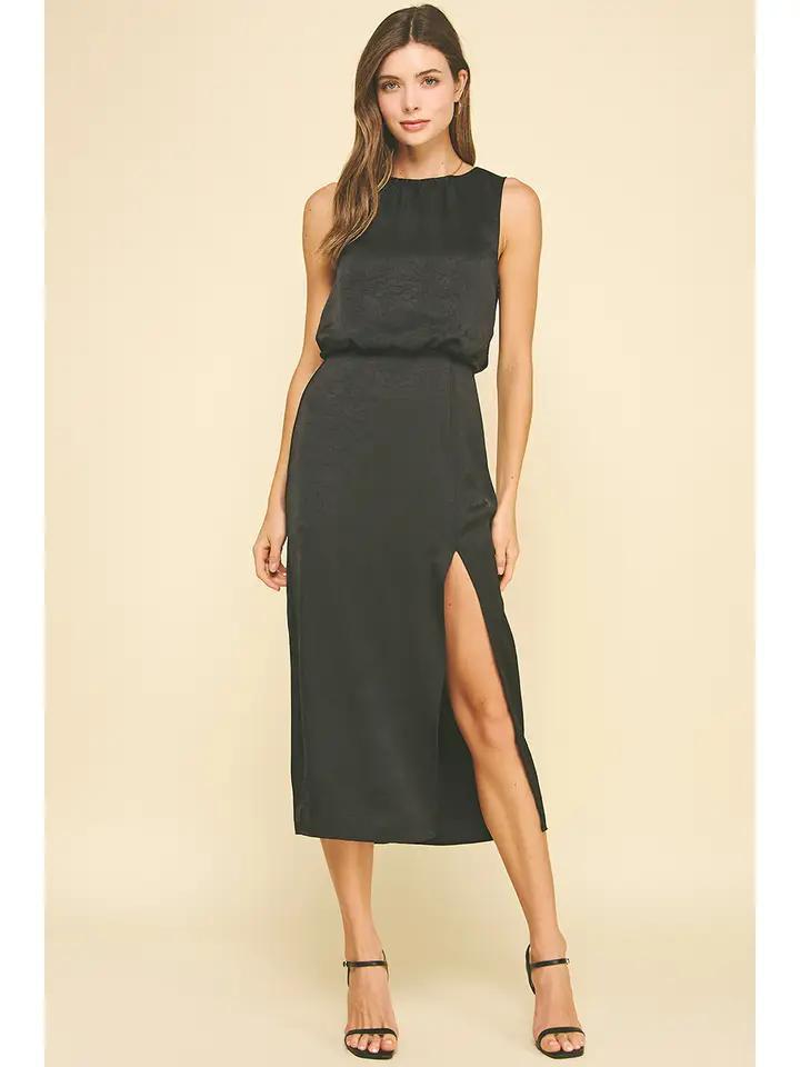 Black Silky Side Slit Midi