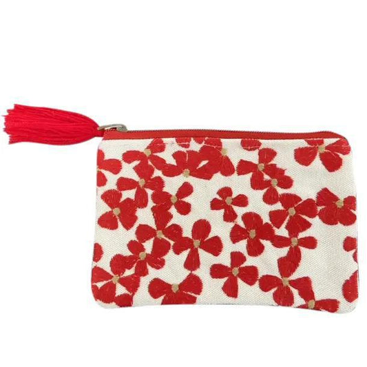 Red Floral Embroidered Pouch Medium
