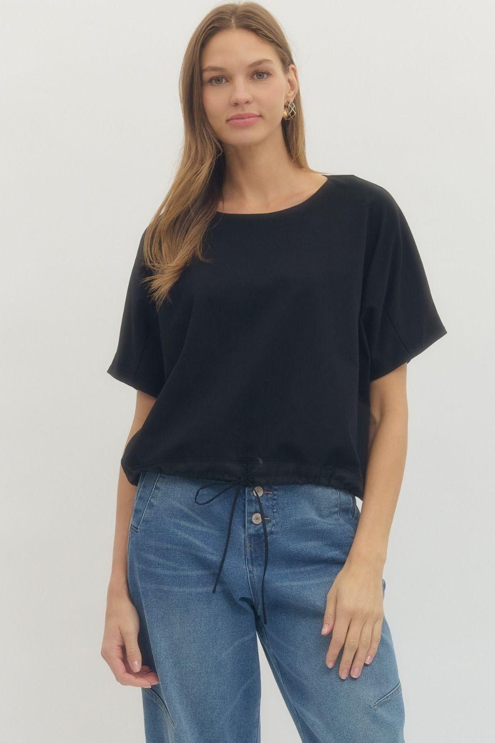 Black Drawstring Hem Top