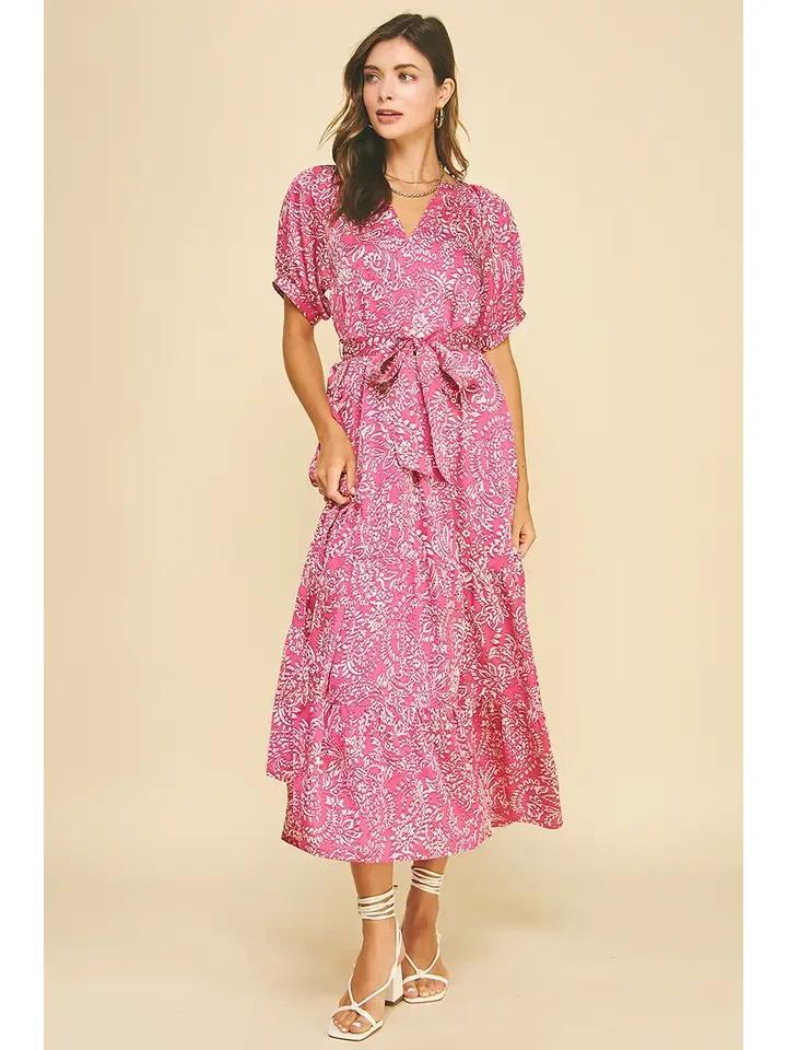 Magenta Damask Printed Maxi