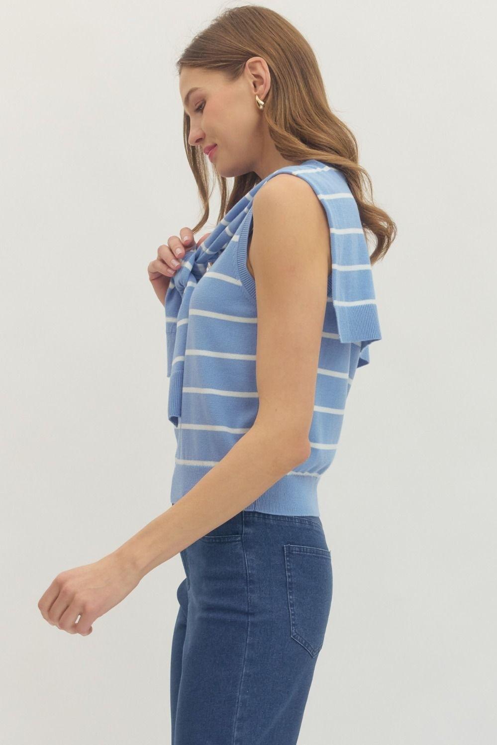 Sky Blue Striped Knit Top