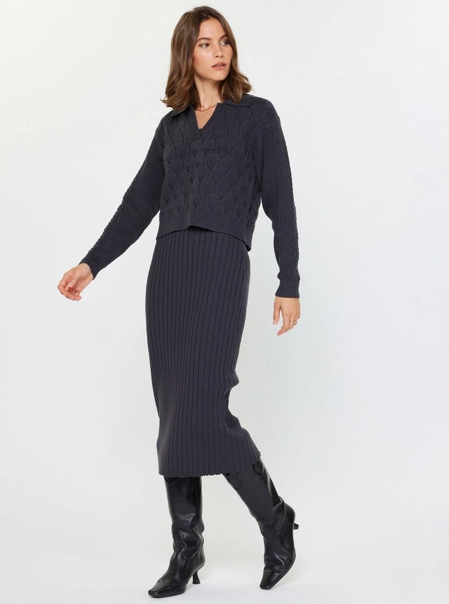 Charcoal Twofer Sweater Dress