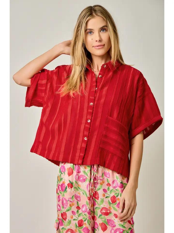 Pepper Red Textured Oversized Top