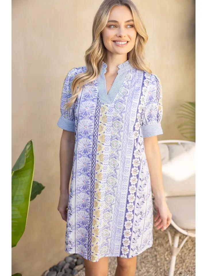 Blue Striped Band Detailed Dress