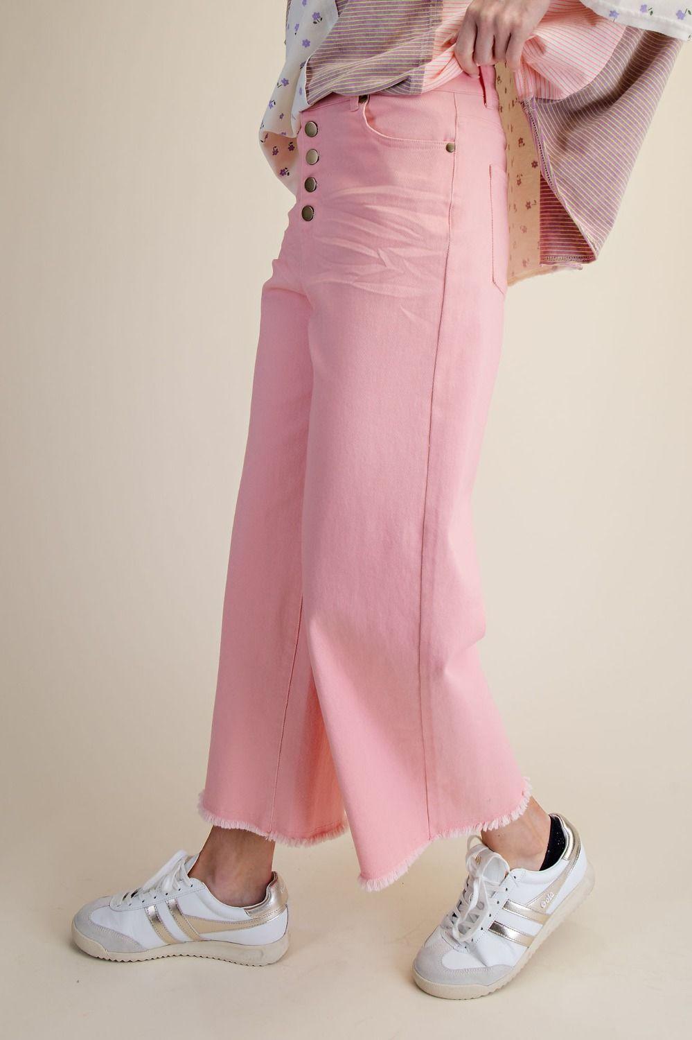 Powder Pink Button Front Twill Pant