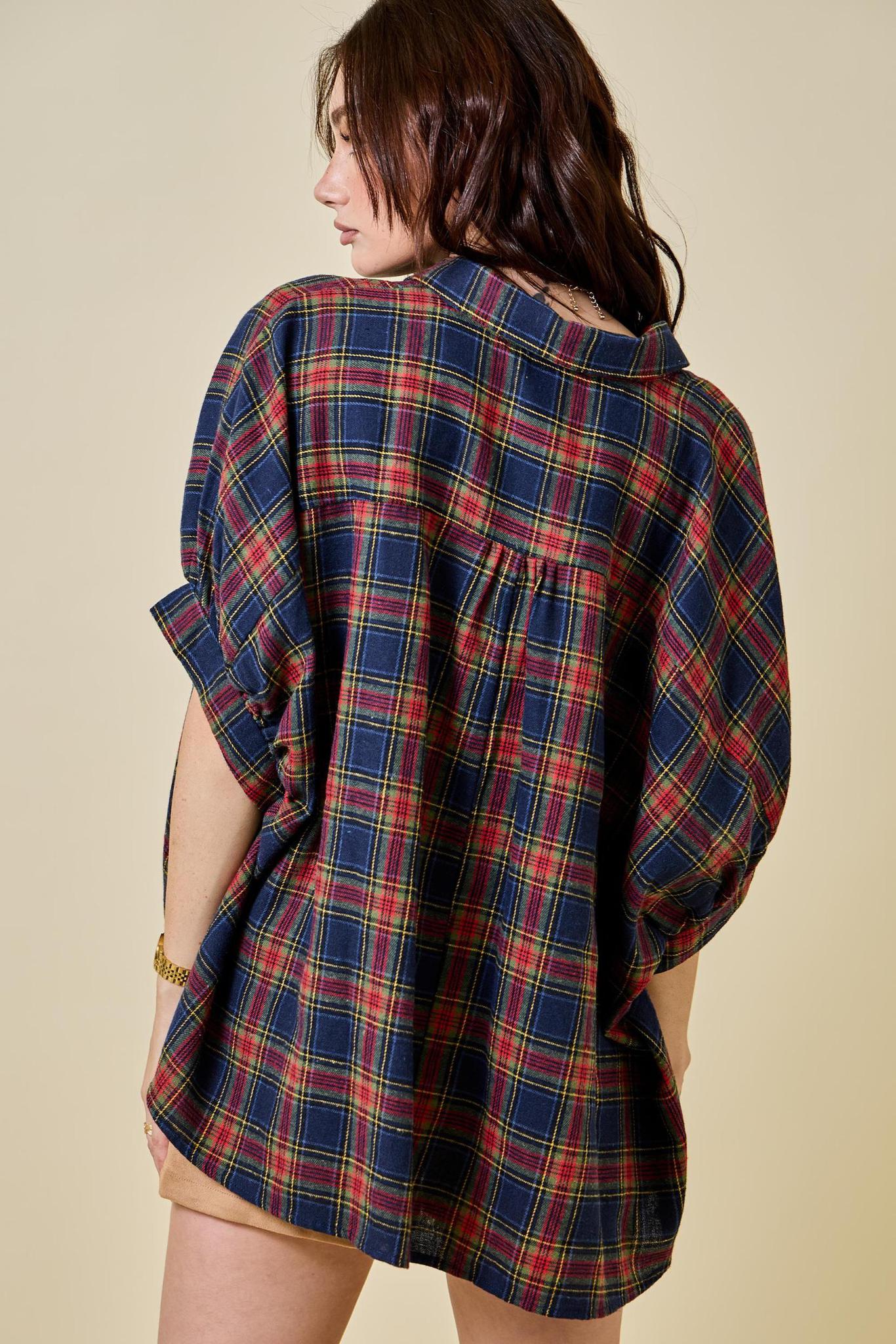Navy Multi Oversized Plaid Shirt