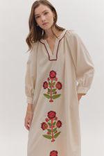 Ecru Embroidered Maxi Dress
