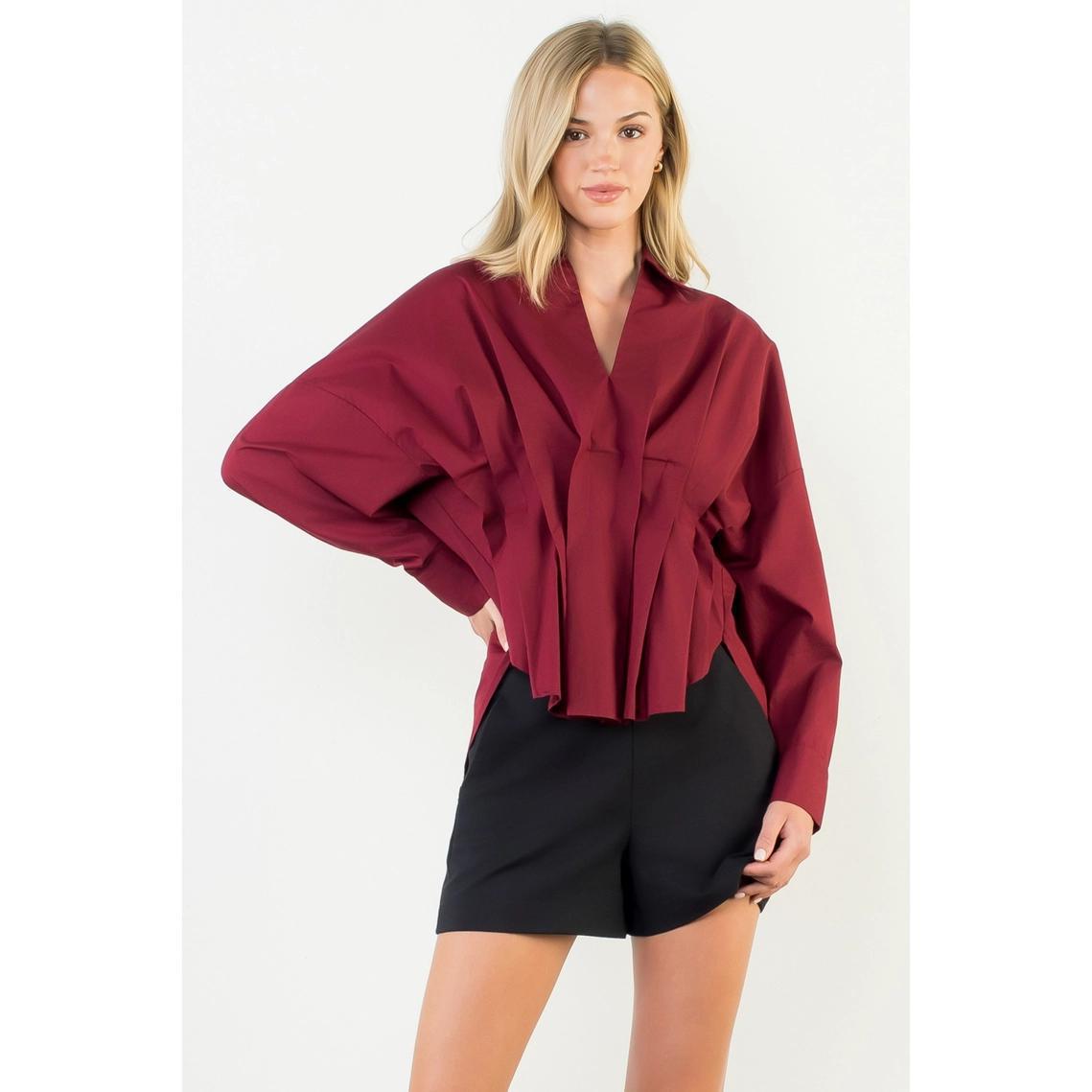 Deep Red Collared V-Neck Top
