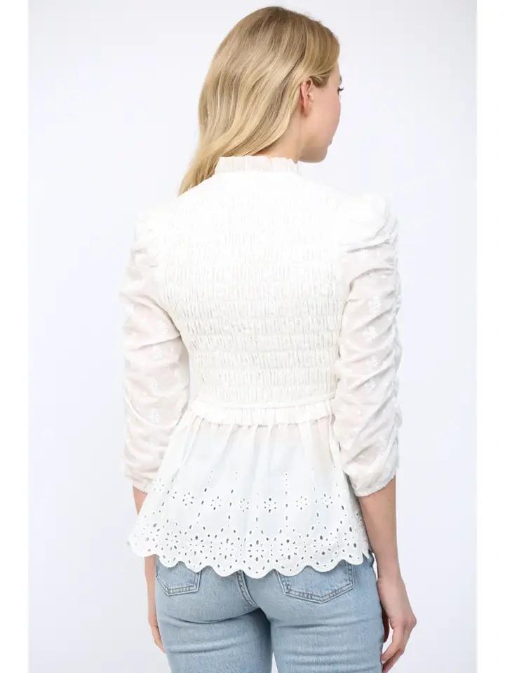 Off White Eyelet Peplum Top