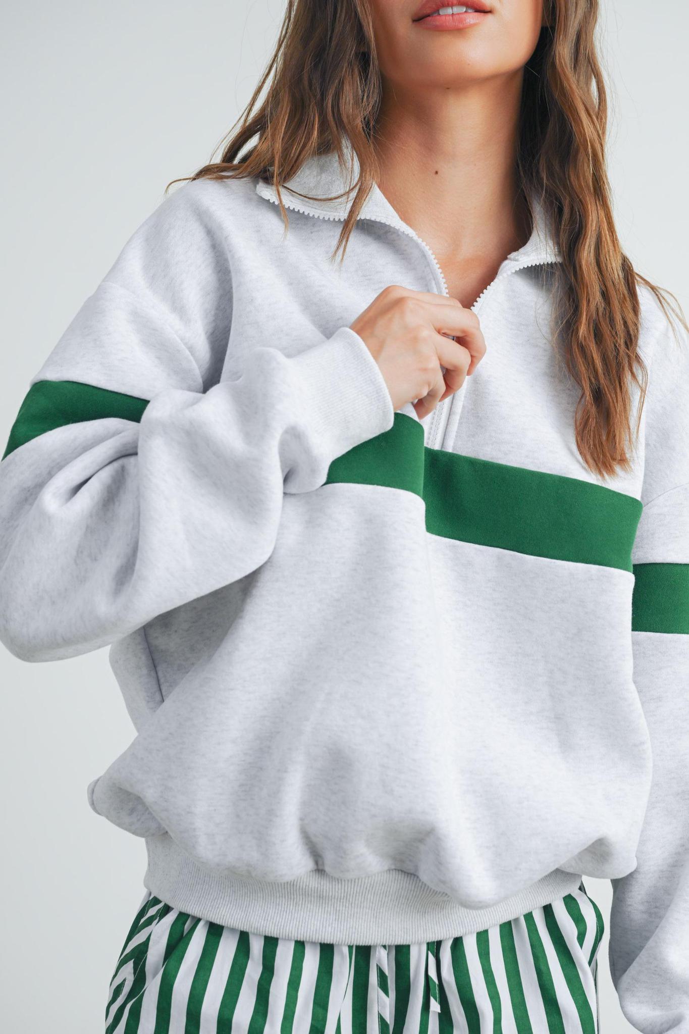 Grey and Green Half Zip Sweatshirt