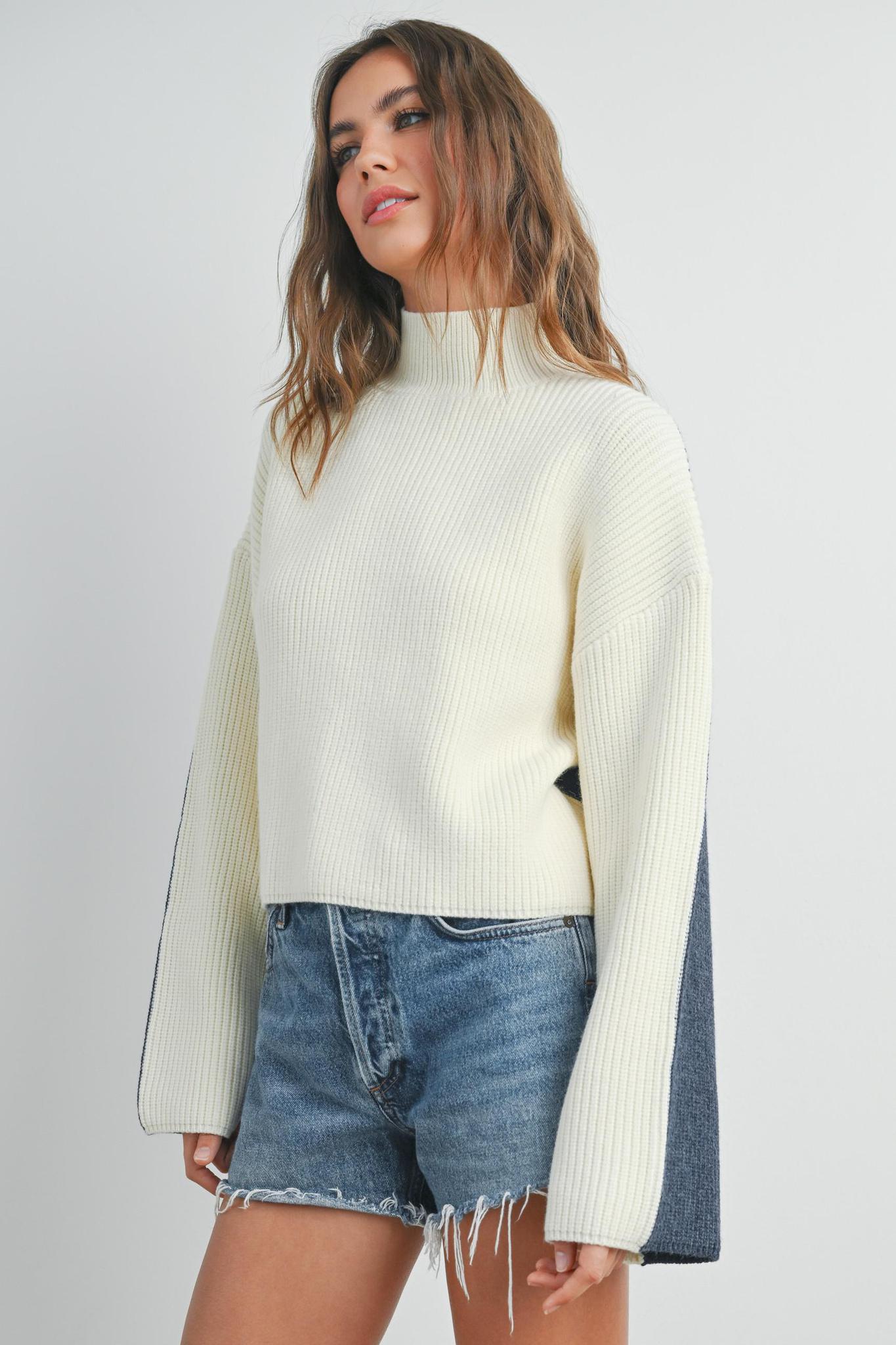 Ivory and Navy Two-Toned Turtleneck Sweater